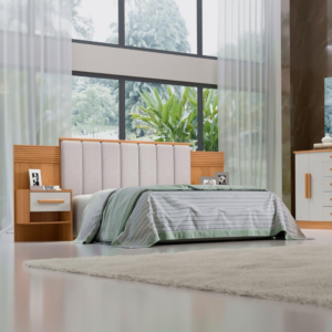Cabeceira Casal Queen 160 Cm Ripada 100% Mdf Estofada com 02 Mesas de Cabeceira